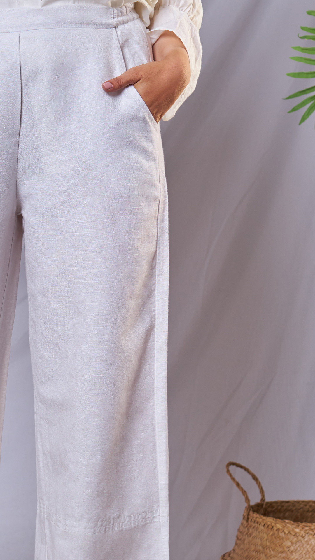 Weave Linen Pants in White