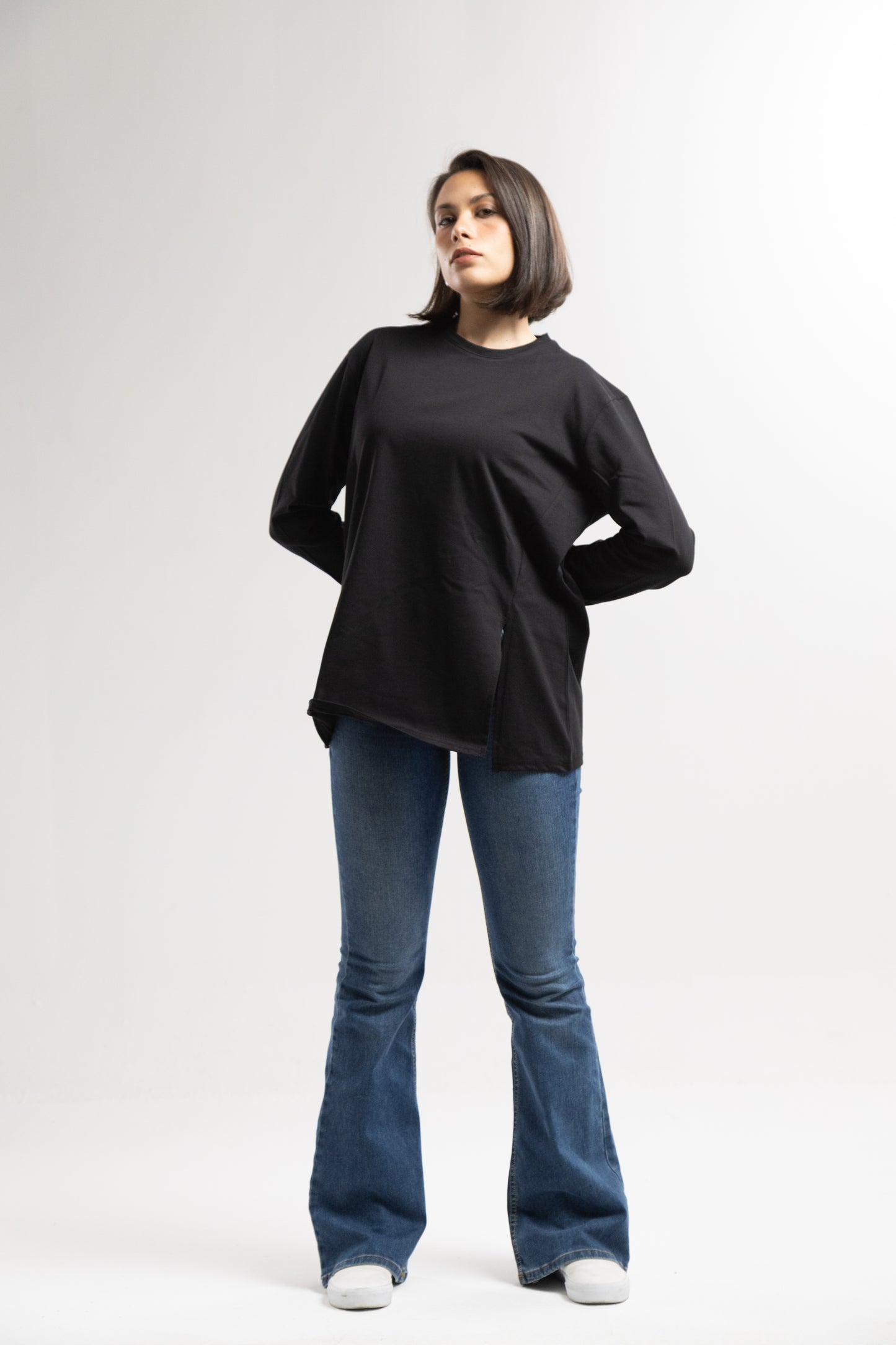 Coal Cotton Slit Top