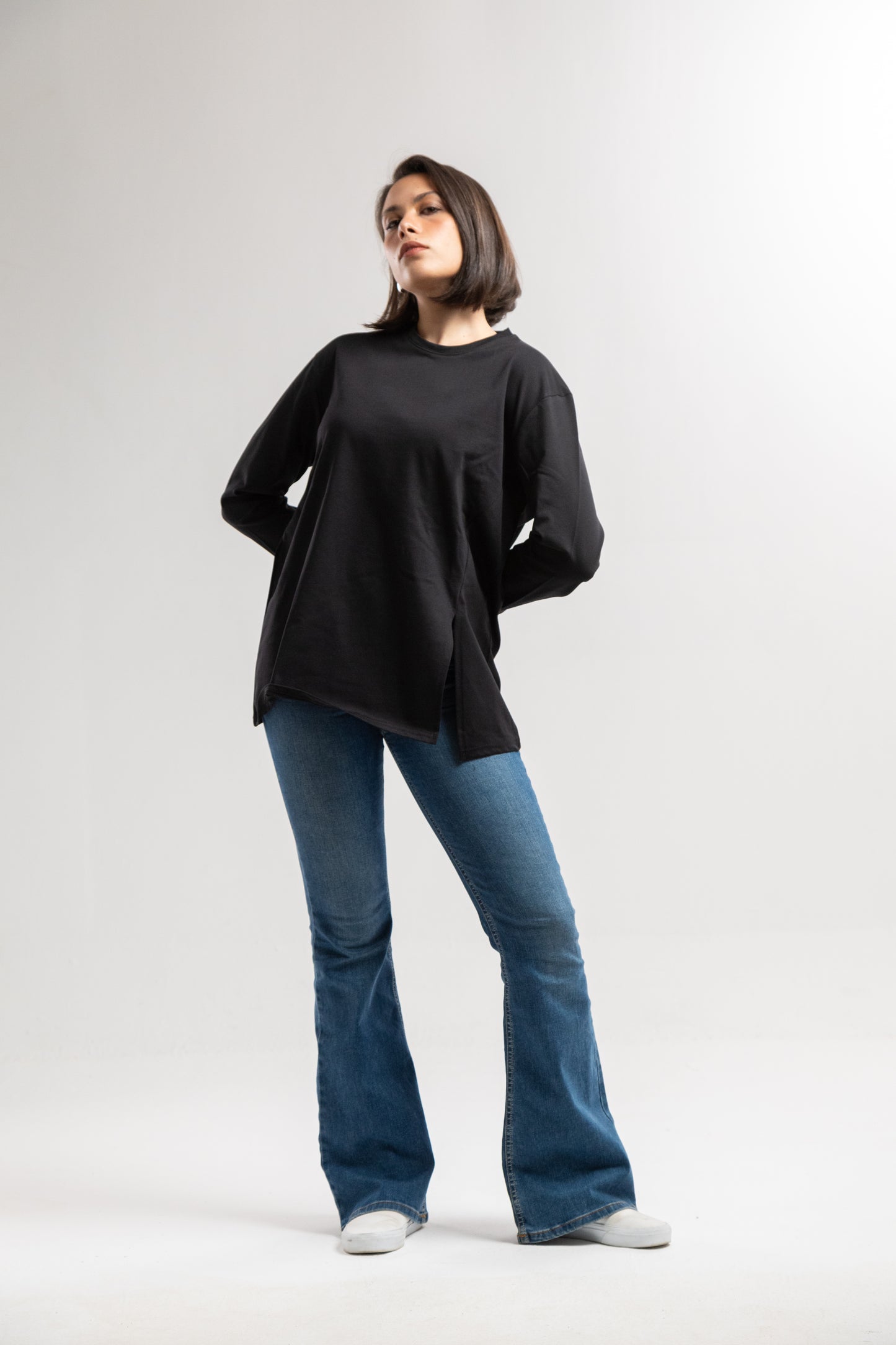 Coal Cotton Slit Top