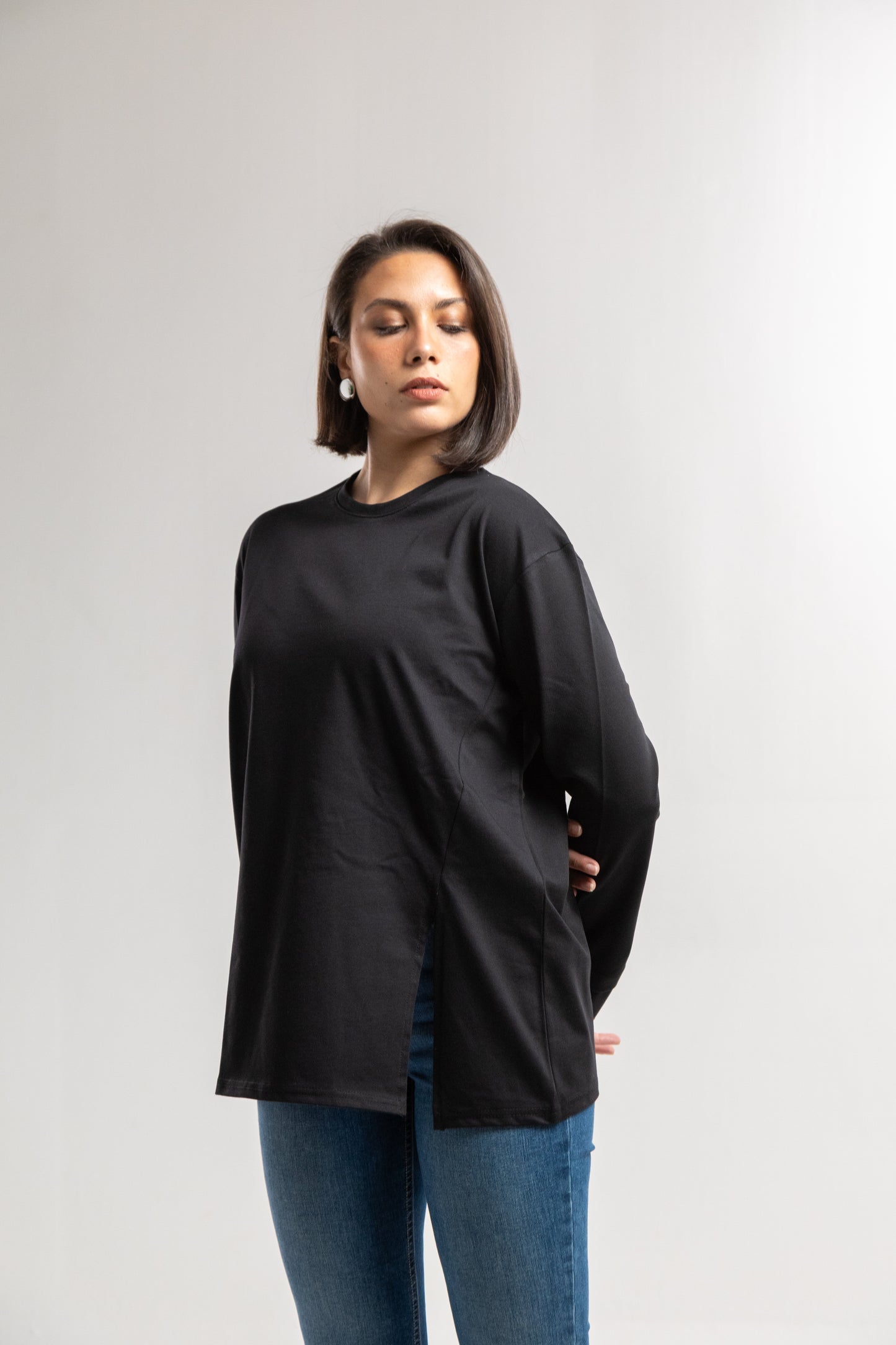 Coal Cotton Slit Top