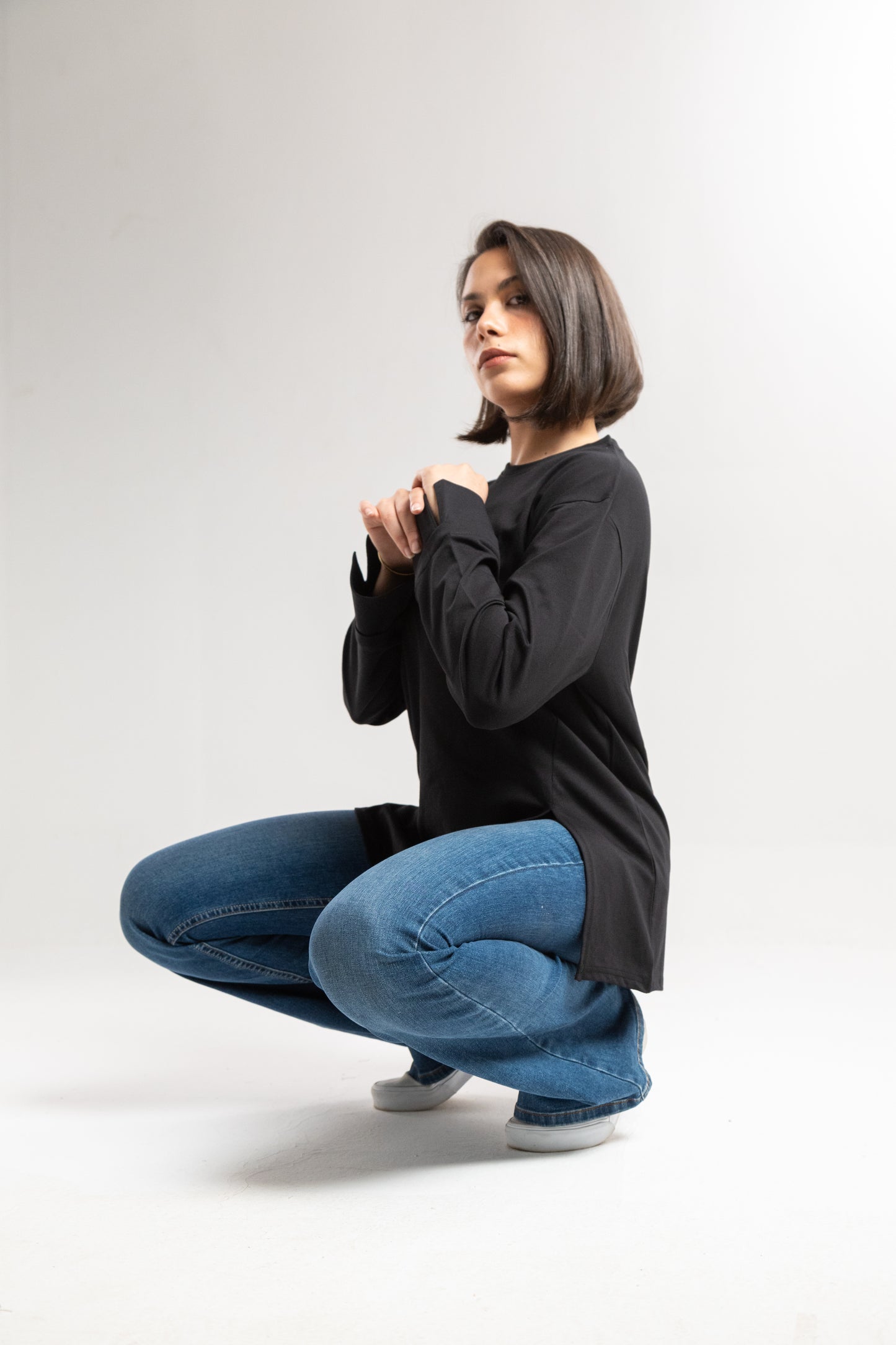 Coal Cotton Slit Top