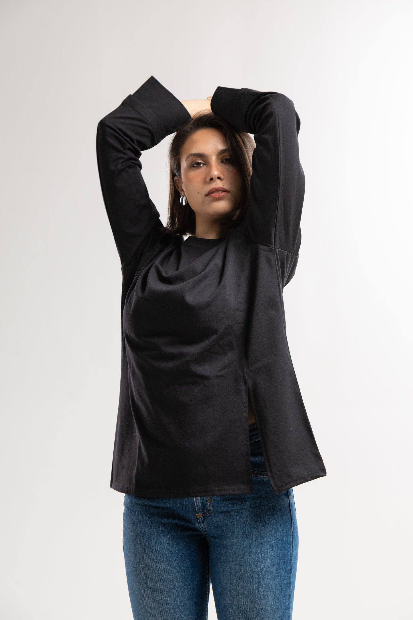 Coal Cotton Slit Top