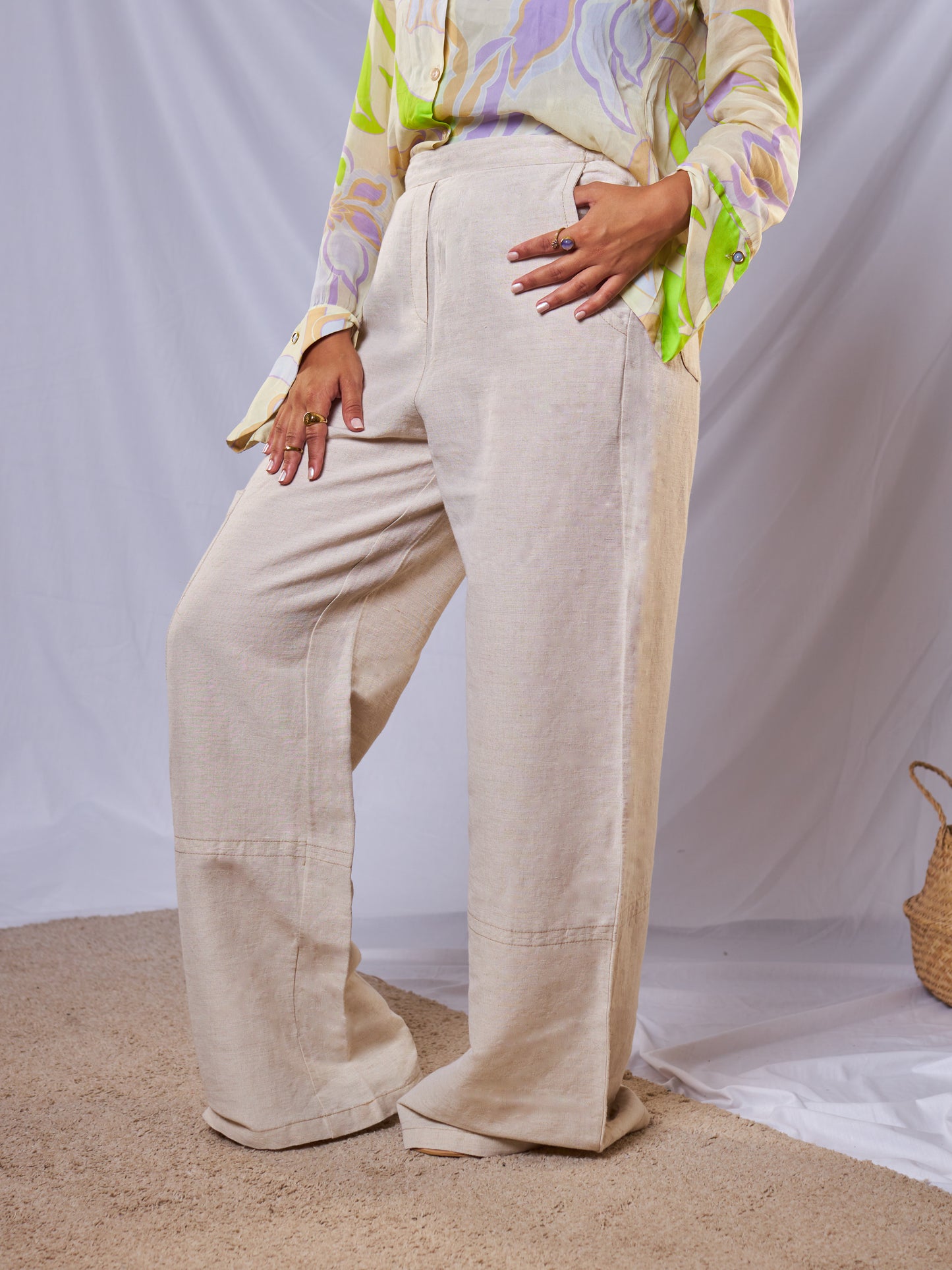 Weave Linen Pants in Beige