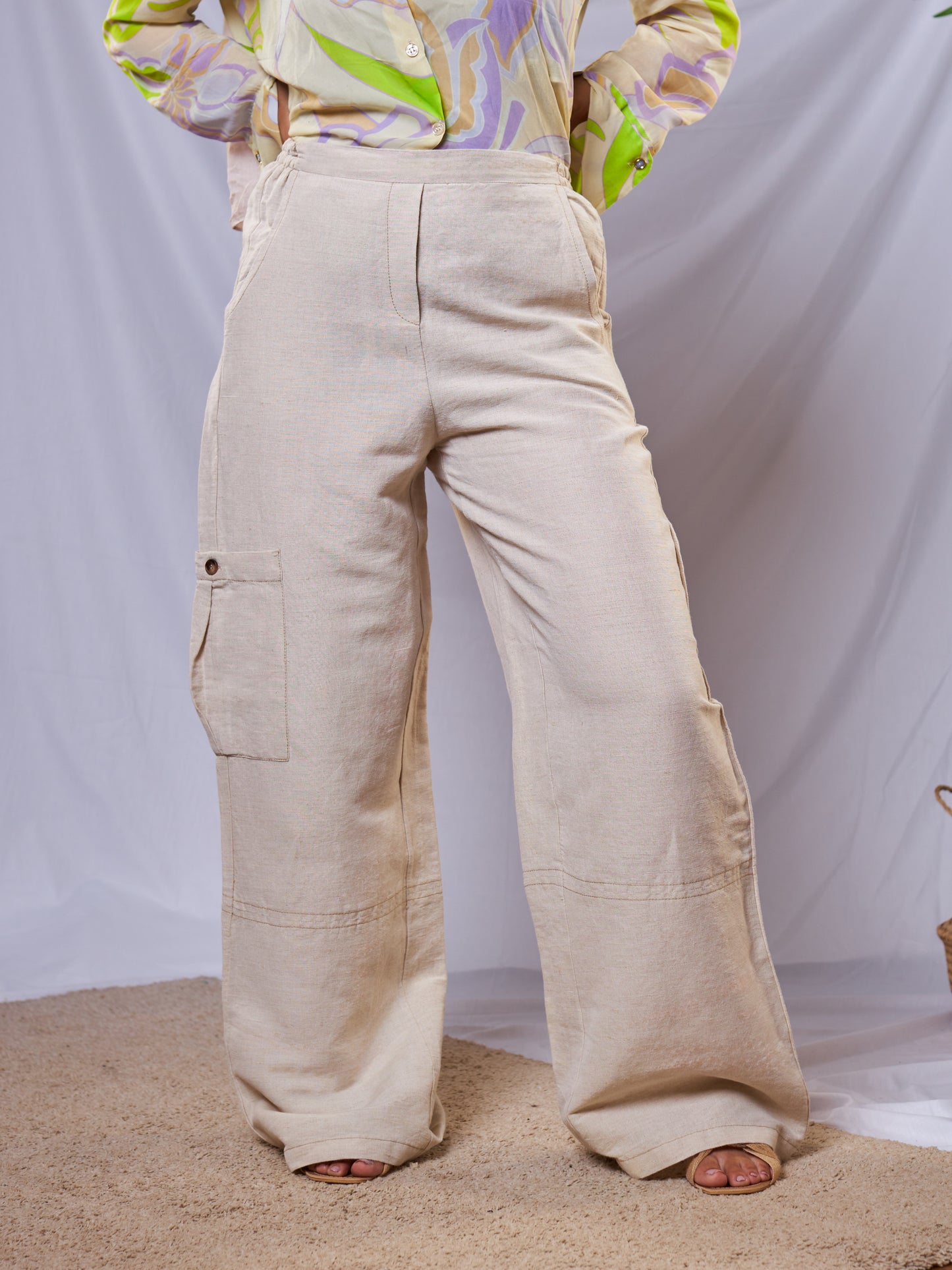 Weave Linen Pants in Beige