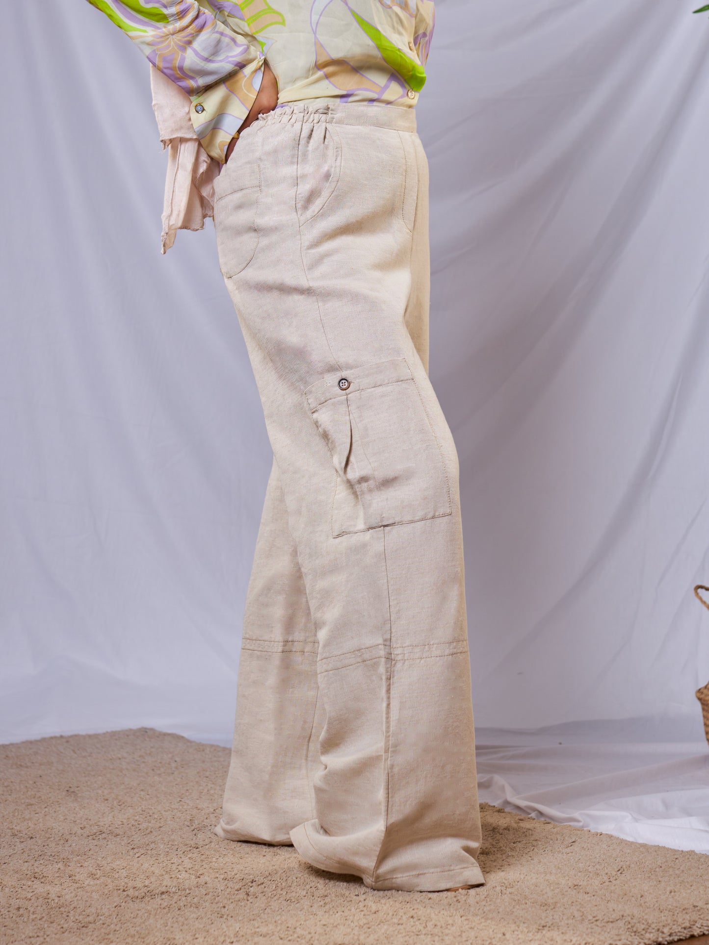 Weave Linen Pants in Beige