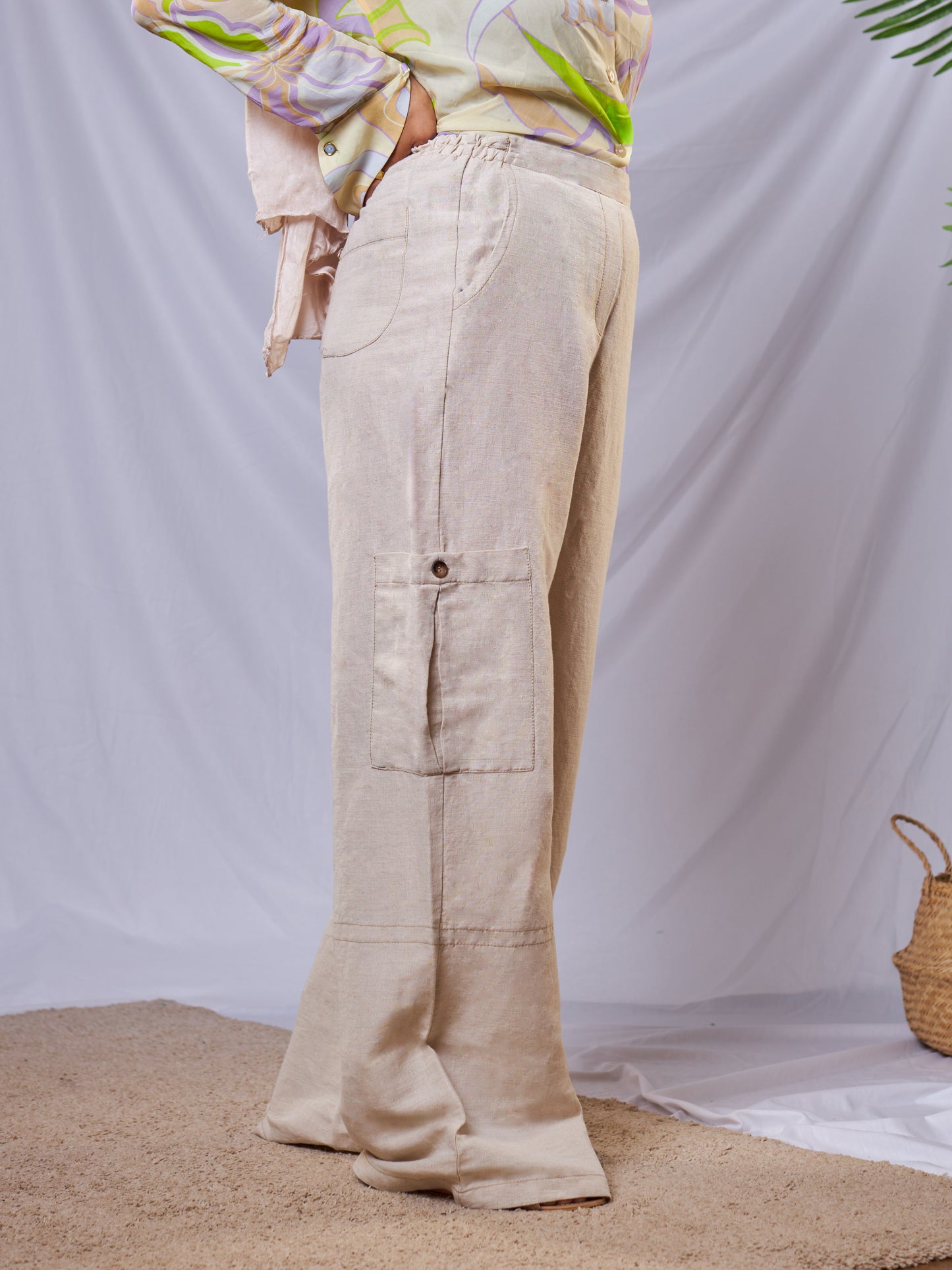 Weave Linen Pants in Beige