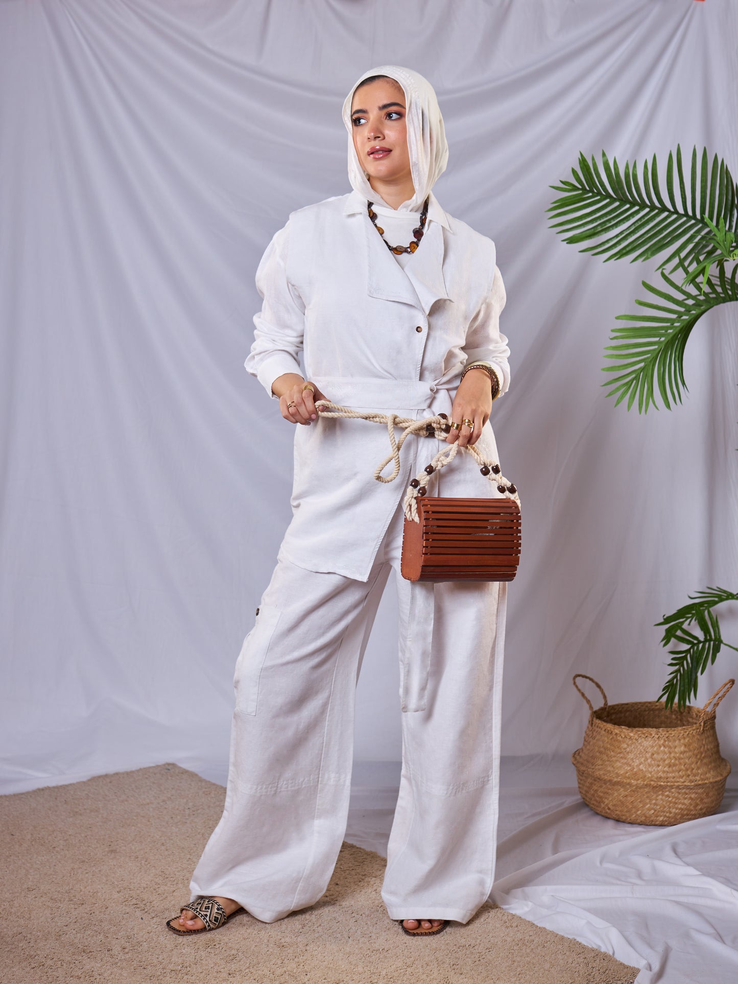 Weave Linen Pants in White