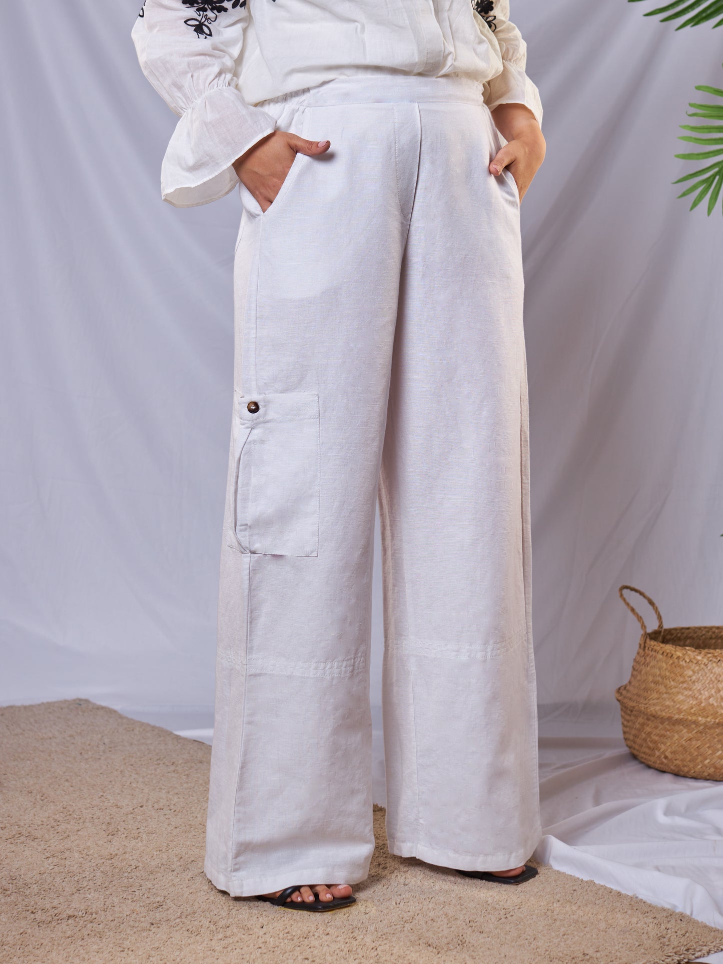 Weave Linen Pants in White