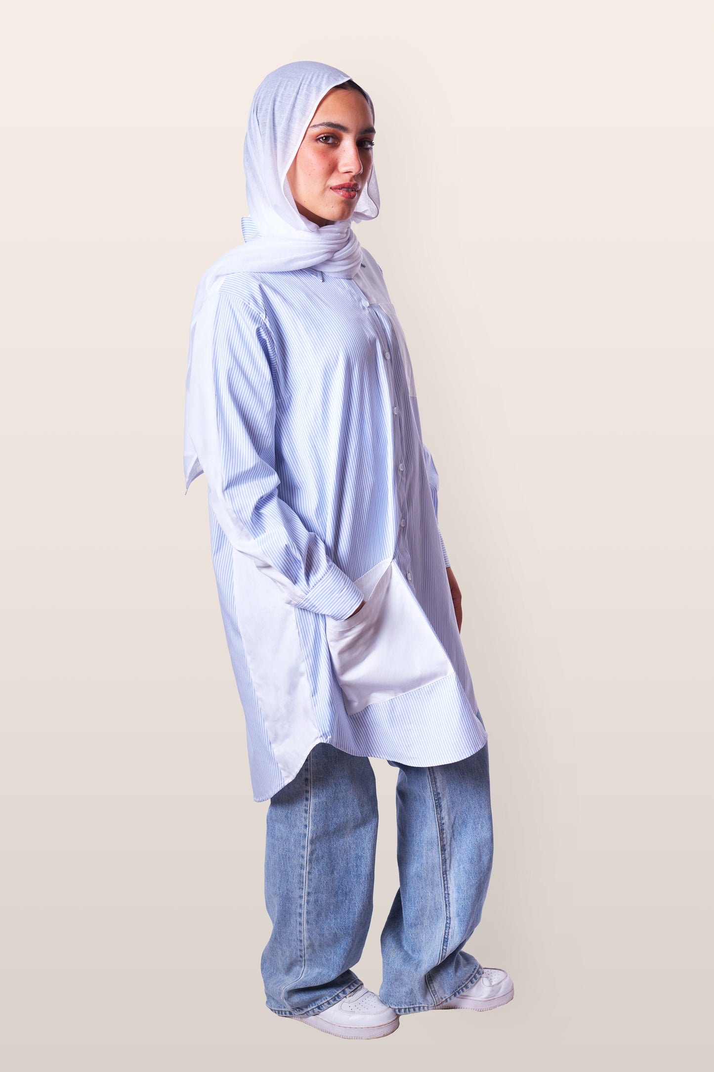 Sky Rayed Poplin Overshirt