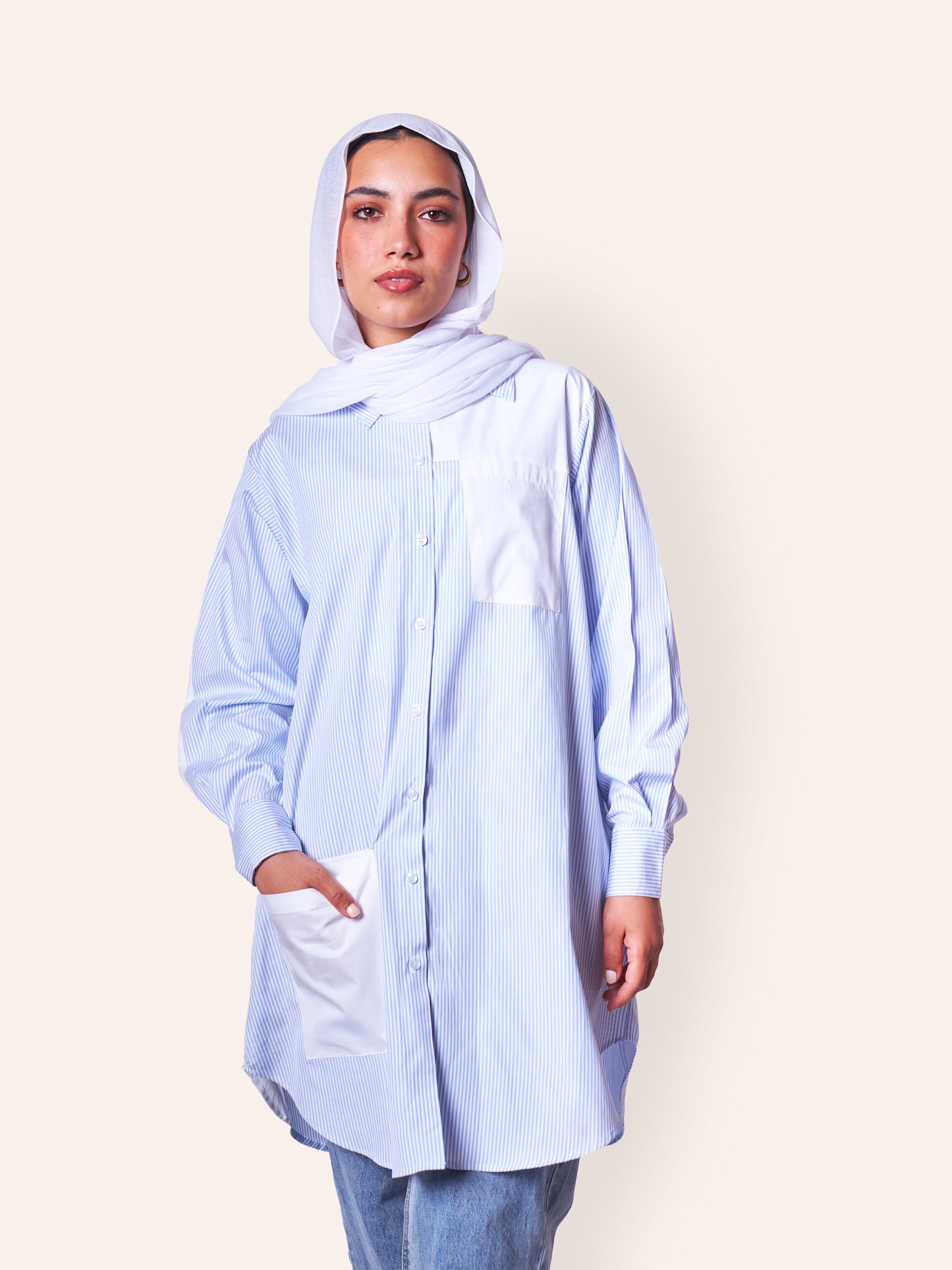 Sky Rayed Poplin Overshirt